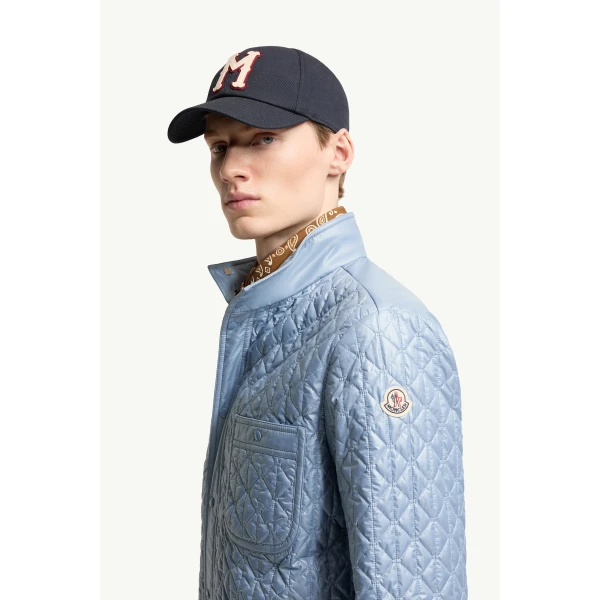 Moncler Cleorine Geometric-Quilted Padded Jacket in Light Blue, view 3 | Men's Jackets | Coveti