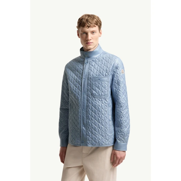 Moncler Cleorine Geometric-Quilted Padded Jacket in Light Blue, view 4 | Men's Jackets | Coveti