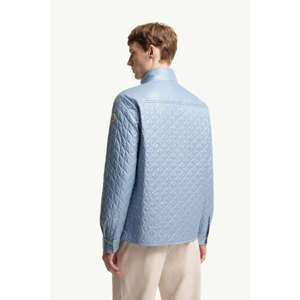 Moncler Cleorine Geometric-Quilted Padded Jacket in Light Blue, view 5 | Men's Jackets | Coveti