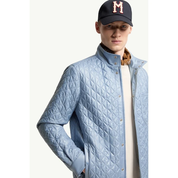 Moncler Cleorine Geometric-Quilted Padded Jacket in Light Blue, view 6 | Men's Jackets | Coveti