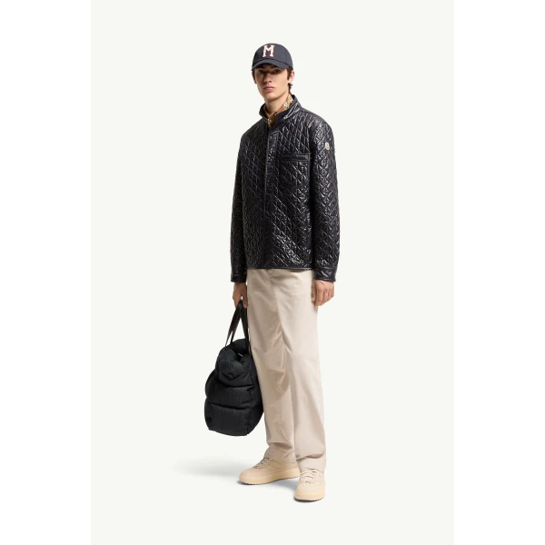 Moncler Cleorine Geometric-Quilted Padded Jacket in Navy Blue, view 2 | Men's Jackets | Coveti