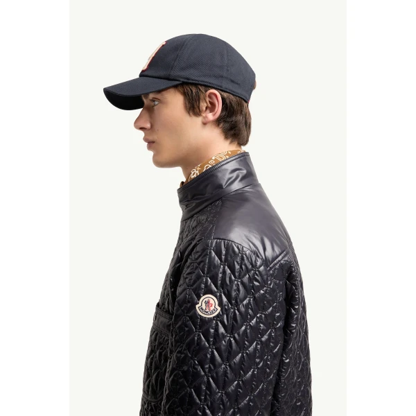 Moncler Cleorine Geometric-Quilted Padded Jacket in Navy Blue, view 3 | Men's Jackets | Coveti