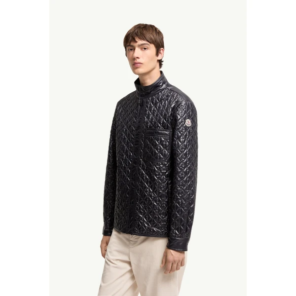 Moncler Cleorine Geometric-Quilted Padded Jacket in Navy Blue, view 4 | Men's Jackets | Coveti