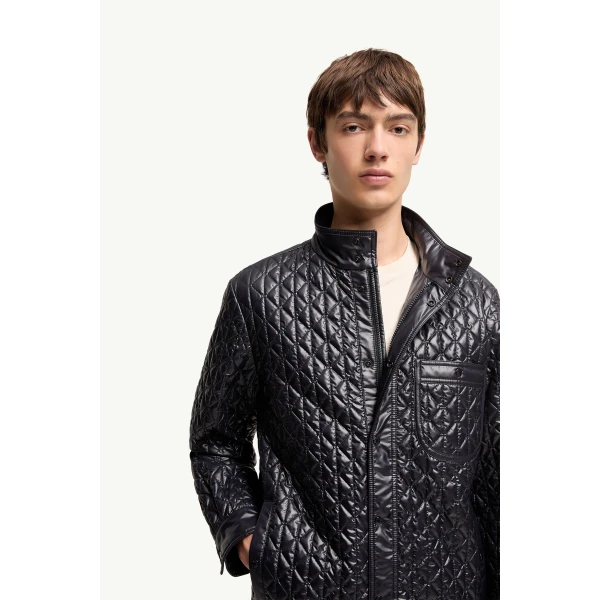 Moncler Cleorine Geometric-Quilted Padded Jacket in Navy Blue, view 6 | Men's Jackets | Coveti