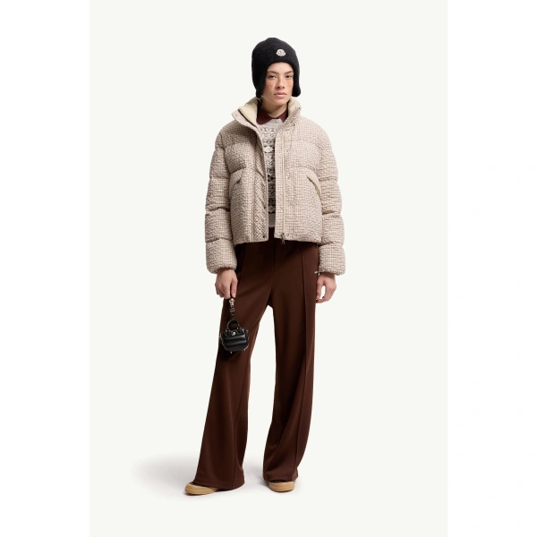 Moncler Cloante Short Down Jacket in Light Beige, view 2 | Women's Puffer Jackets | Coveti
