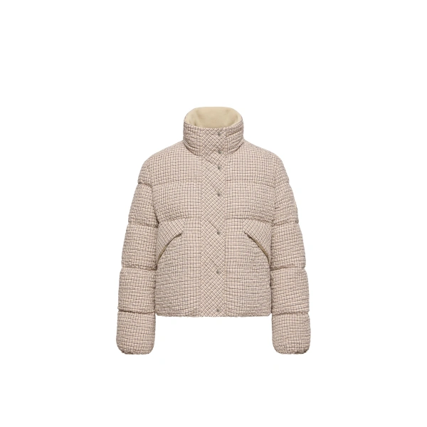 Moncler Cloante Short Down Jacket in Light Beige | Women's Puffer Jackets | Coveti