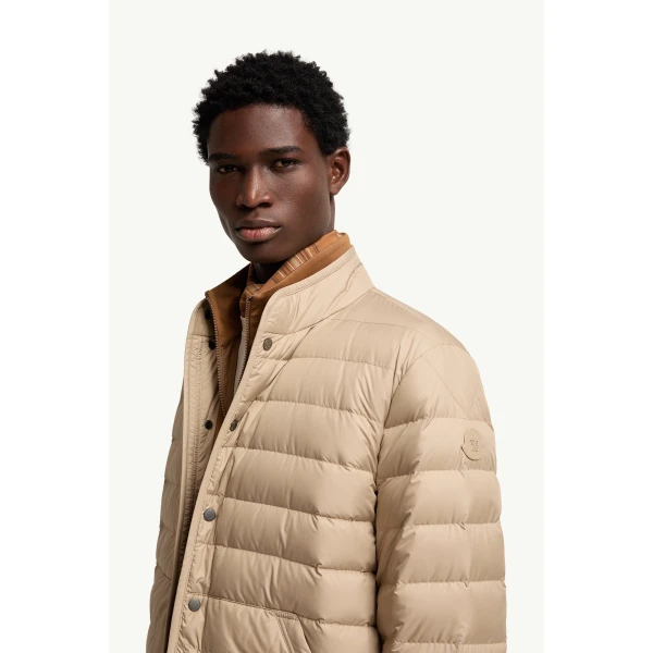 Moncler Clorin Short Down Jacket in Beige, view 3 | Men's Jackets | Coveti
