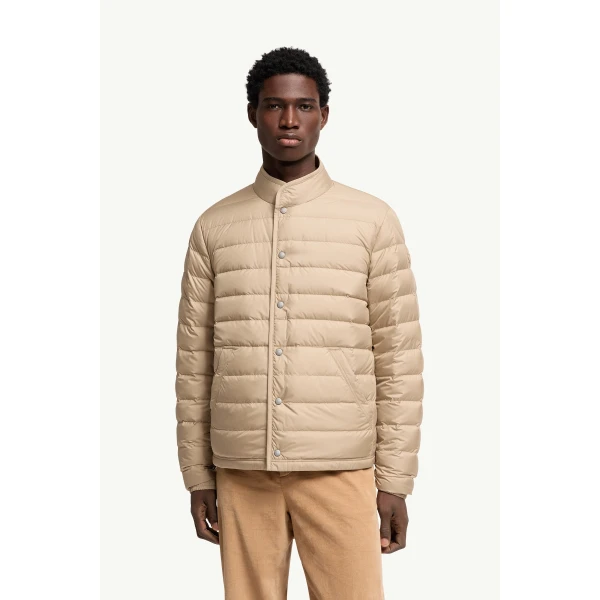 Moncler Clorin Short Down Jacket in Beige, view 4 | Men's Jackets | Coveti