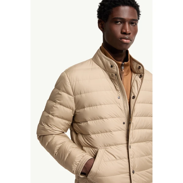 Moncler Clorin Short Down Jacket in Beige, view 6 | Men's Jackets | Coveti