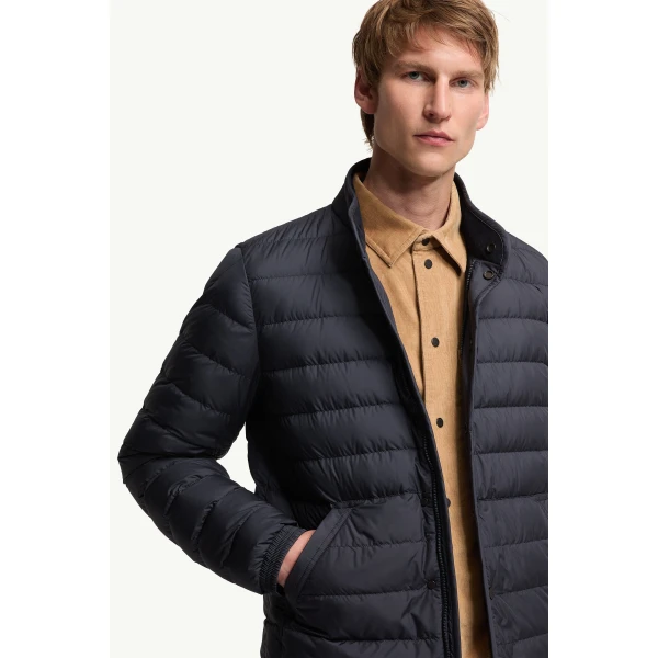 Moncler Clorin Short Down Jacket in Dark Blue, view 6 | Men's Jackets | Coveti
