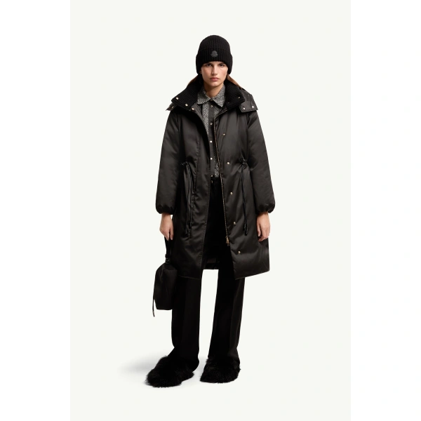 Moncler Contemplatif Hodded Long Down Parka Jacket in Black, view 2 | Women's Puffer and Down Coats | Coveti
