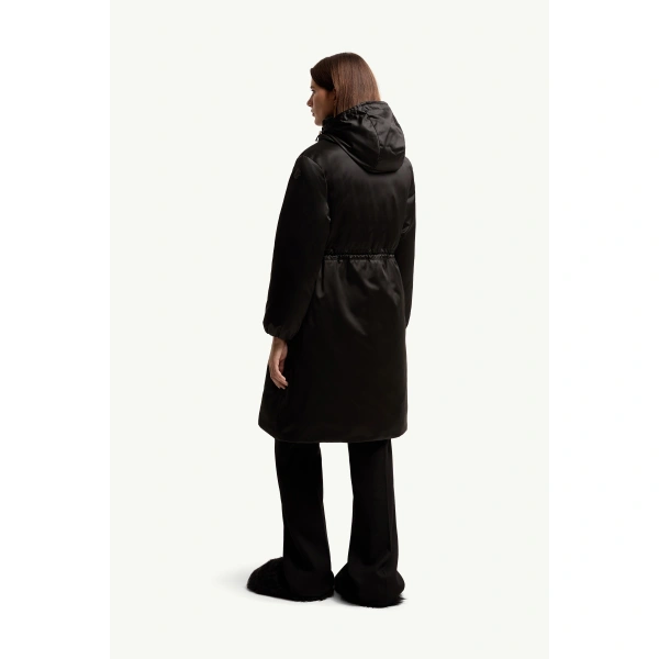 Moncler Contemplatif Hodded Long Down Parka Jacket in Black, view 5 | Women's Puffer and Down Coats | Coveti