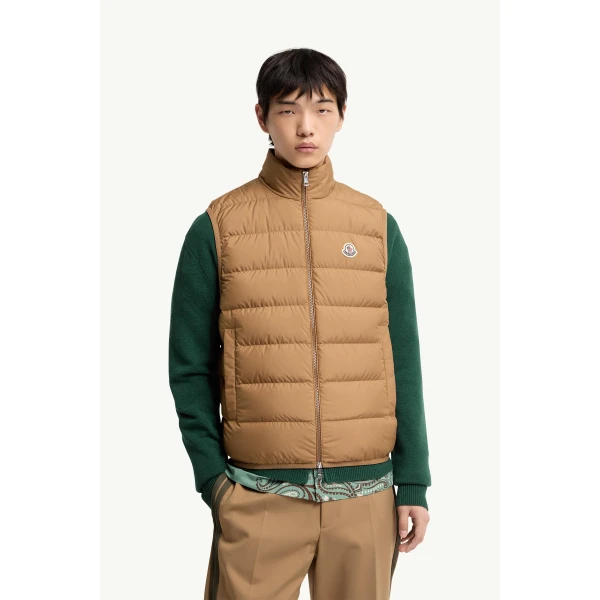 Moncler Contrin Down Gilet in Beige, view 4 | Men's Jackets | Coveti