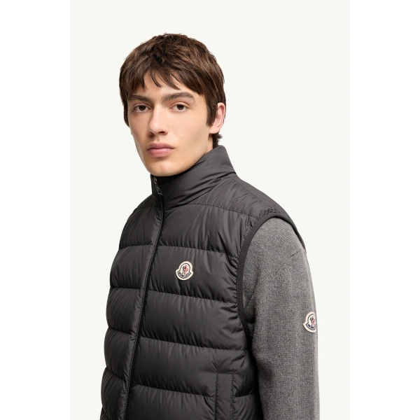 Moncler Contrin Down Gilet in Black, view 3 | Men's Jackets | Coveti