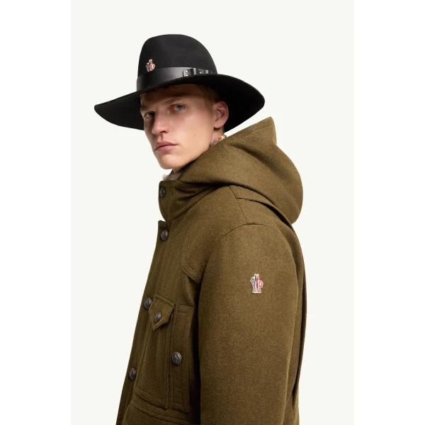 Moncler Cooper Hooded Shearling-Trimmed Padded Mid-Length Jacket in Brown, view 3 | Men's Jackets | Coveti