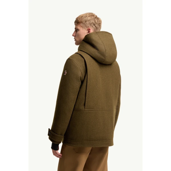 Moncler Cooper Hooded Shearling-Trimmed Padded Mid-Length Jacket in Brown, view 5 | Men's Jackets | Coveti