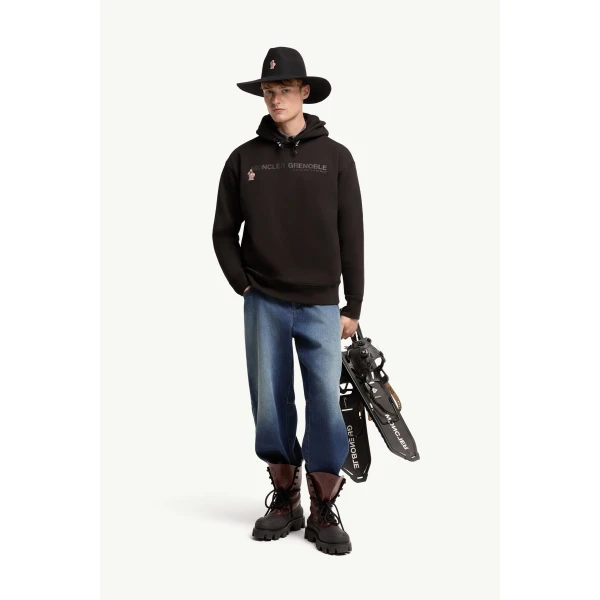 Moncler Coordinates Logo Cotton Hoodie in Black, view 2 | Men's Sweatshirts | Coveti