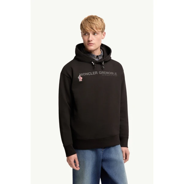 Moncler Coordinates Logo Cotton Hoodie in Black, view 4 | Men's Sweatshirts | Coveti
