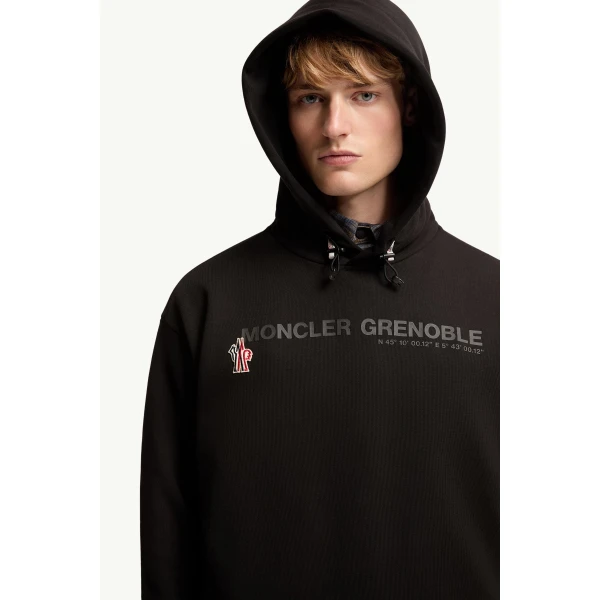Moncler Coordinates Logo Cotton Hoodie in Black, view 6 | Men's Sweatshirts | Coveti