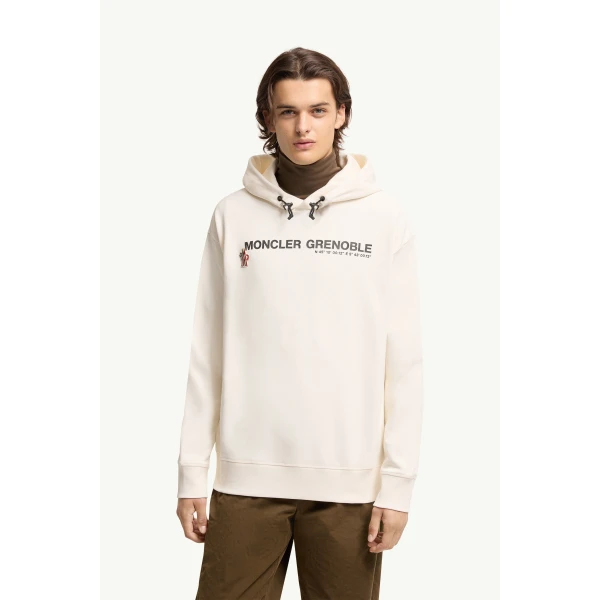 Moncler Coordinates Logo Cotton Hoodie in White, view 4 | Men's Sweatshirts | Coveti