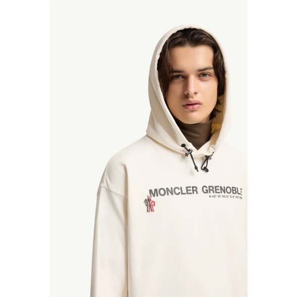 Moncler Coordinates Logo Cotton Hoodie in White, view 6 | Men's Sweatshirts | Coveti