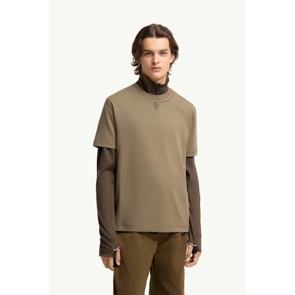 Moncler Coordinates Logo Cotton T-Shirt in Olive Green, view 4 | Men's T-shirts | Coveti