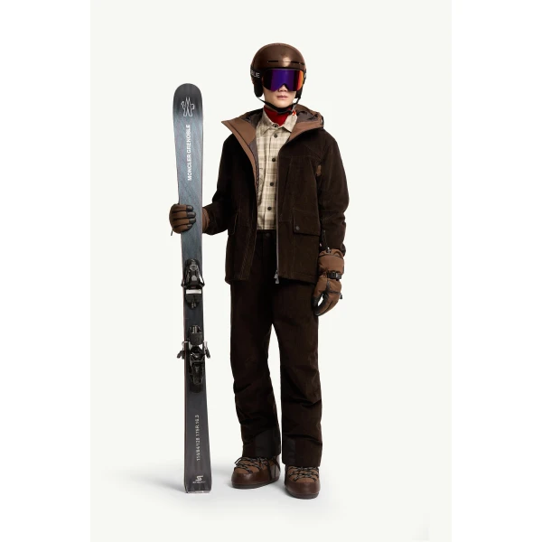 Moncler Corduroy Insulated Ski Trousers in Dark Brown, view 2 | Men's Skiwear | Coveti