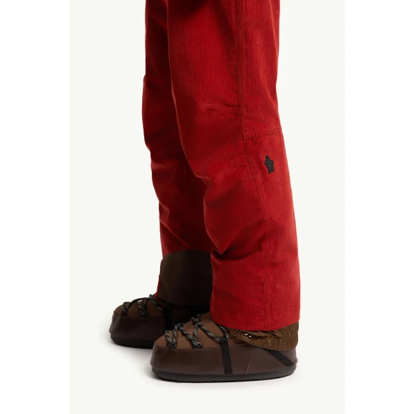 Moncler Corduroy Insulated Ski Trousers in Dark Red, view 3 | Men's Skiwear | Coveti