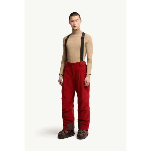 Moncler Corduroy Insulated Ski Trousers in Dark Red, view 4 | Men's Skiwear | Coveti