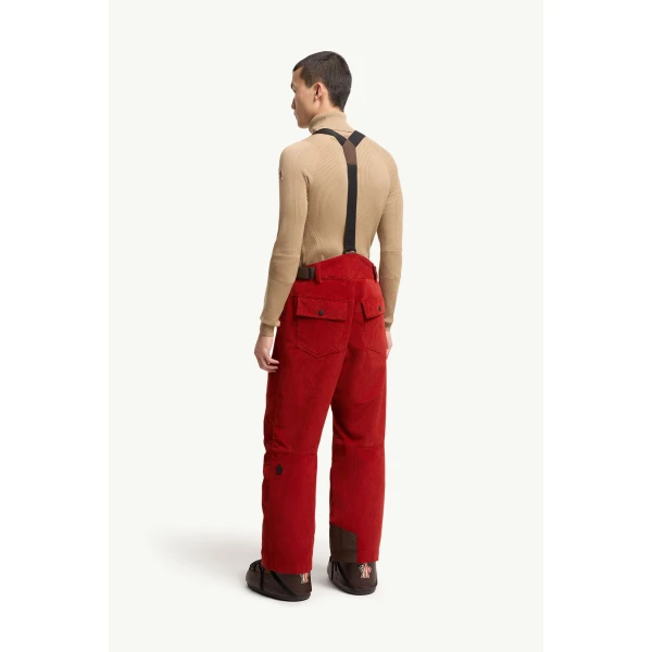 Moncler Corduroy Insulated Ski Trousers in Dark Red, view 5 | Men's Skiwear | Coveti