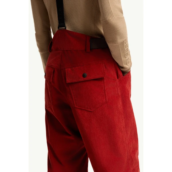 Moncler Corduroy Insulated Ski Trousers in Dark Red, view 6 | Men's Skiwear | Coveti