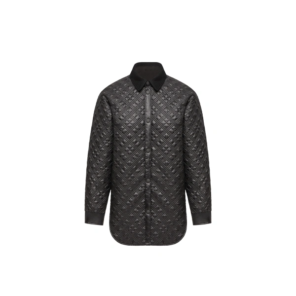 Moncler Corduroy-Trimmed Padded Shirt Jacket in Black | Women's Puffer Jackets | Coveti