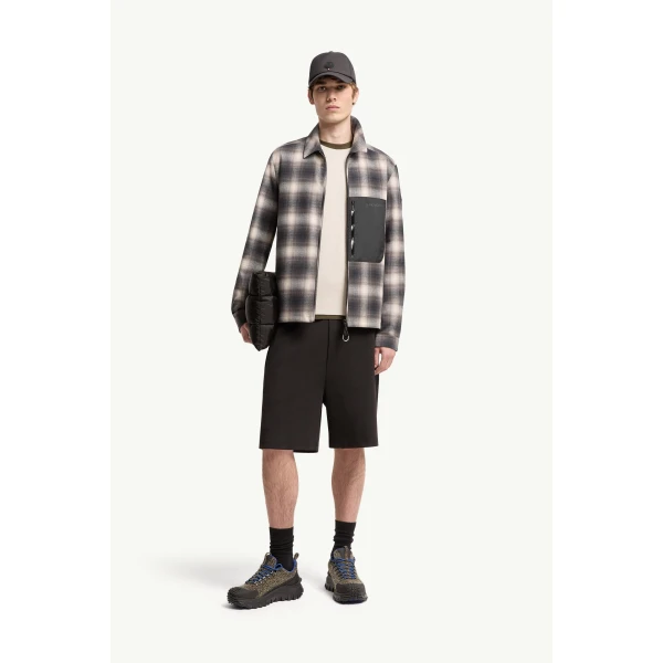 Moncler Cornisello Cotton Down Shirt Jacket in Black & White, view 2 | Men's Jackets | Coveti