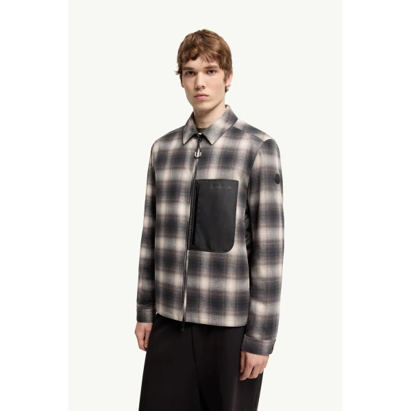 Moncler Cornisello Cotton Down Shirt Jacket in Black & White, view 4 | Men's Jackets | Coveti