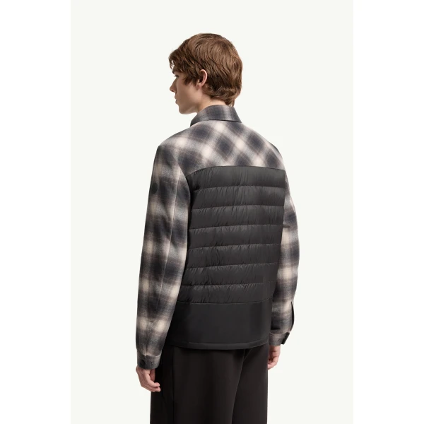 Moncler Cornisello Cotton Down Shirt Jacket in Black & White, view 5 | Men's Jackets | Coveti