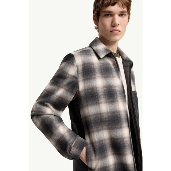 Moncler Cornisello Cotton Down Shirt Jacket in Black & White, view 6 | Men's Jackets | Coveti
