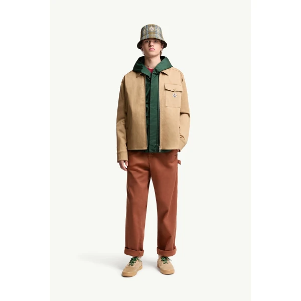 Moncler Cotton Blend Gabardine Shirt Jacket in Beige, view 2 | Men's Jackets | Coveti