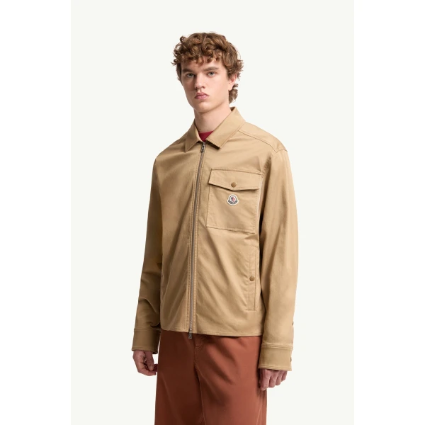 Moncler Cotton Blend Gabardine Shirt Jacket in Beige, view 4 | Men's Jackets | Coveti