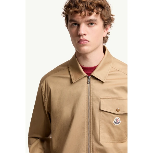 Moncler Cotton Blend Gabardine Shirt Jacket in Beige, view 6 | Men's Jackets | Coveti