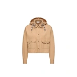 Moncler Cotton Blend Hooded Shirt Jacket in Beige | Women's Jackets | Coveti