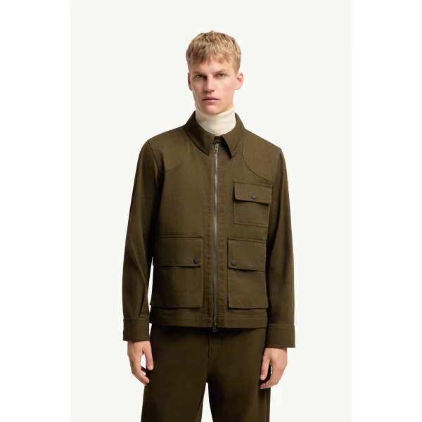 Moncler Cotton Long Sleeve Shirt in Olive Green, view 4 | Men's Shirts | Coveti
