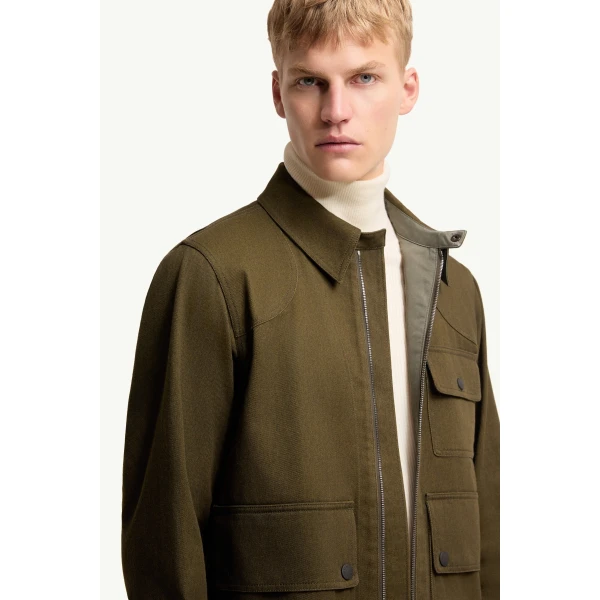 Moncler Cotton Long Sleeve Shirt in Olive Green, view 6 | Men's Shirts | Coveti