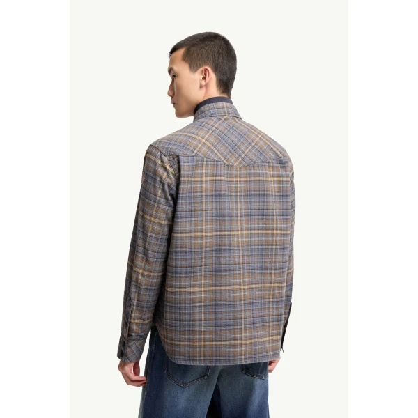 Moncler Cotton Tartan Shirt in Light Blue & Beige, view 5 | Men's Shirts | Coveti