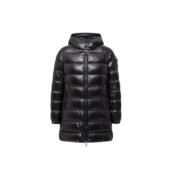 Moncler Courcelles Hooded Mid-Length Down Jacket in Black | Women's Puffer and Down Coats | Coveti
