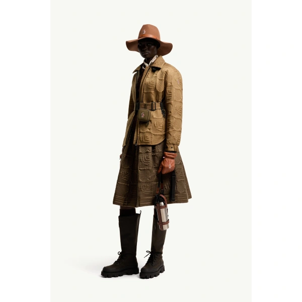 Moncler Crevoux Leaf-Quilted Down Shirt Jacket in Camel Beige, view 2 | Women's Puffer Jackets | Coveti
