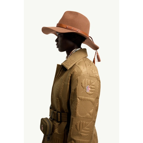 Moncler Crevoux Leaf-Quilted Down Shirt Jacket in Camel Beige, view 3 | Women's Puffer Jackets | Coveti