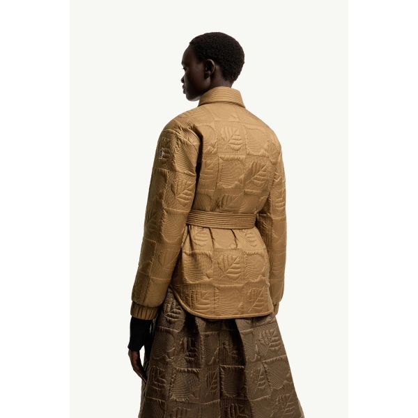 Moncler Crevoux Leaf-Quilted Down Shirt Jacket in Camel Beige, view 5 | Women's Puffer Jackets | Coveti