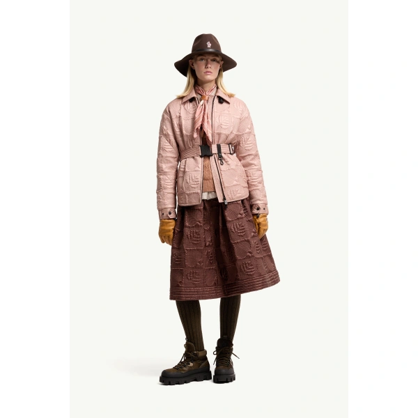 Moncler Crevoux Leaf-Quilted Down Shirt Jacket in Pink, view 2 | Women's Puffer Jackets | Coveti