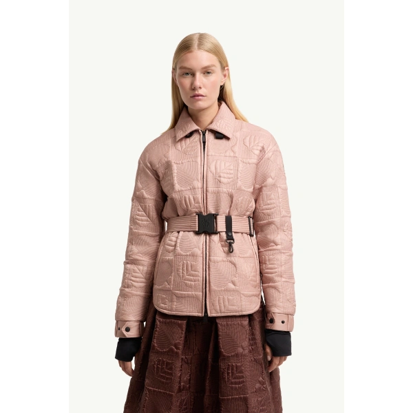 Moncler Crevoux Leaf-Quilted Down Shirt Jacket in Pink, view 4 | Women's Puffer Jackets | Coveti