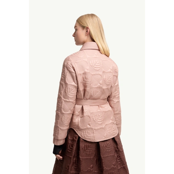 Moncler Crevoux Leaf-Quilted Down Shirt Jacket in Pink, view 5 | Women's Puffer Jackets | Coveti